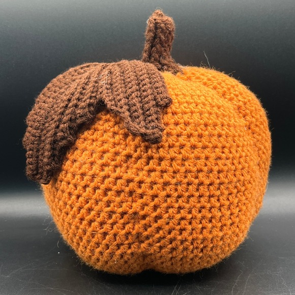 Other - Handmade Crochet Pumpkin Orange Brown Fall Autumn Thanksgiving Decor 7"x 6" Vtg